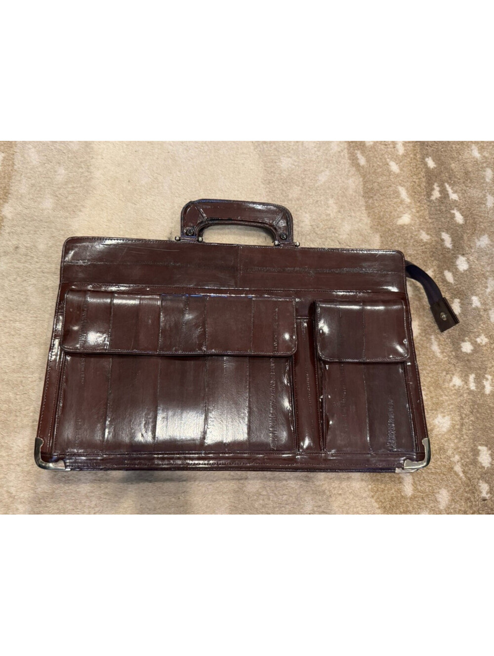 Men's Brown Zip Briefcase/Document Case Top Handle Pockets Shoulder Strap